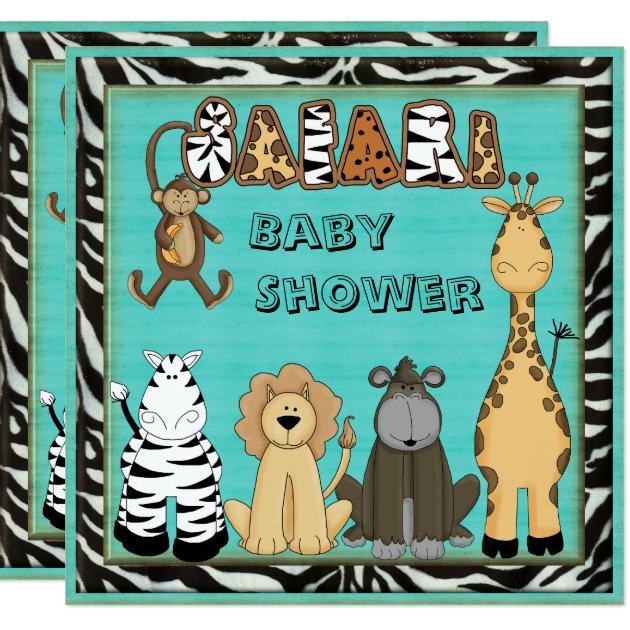 Cute Safari Animals Blue Baby Boy Shower Invitation