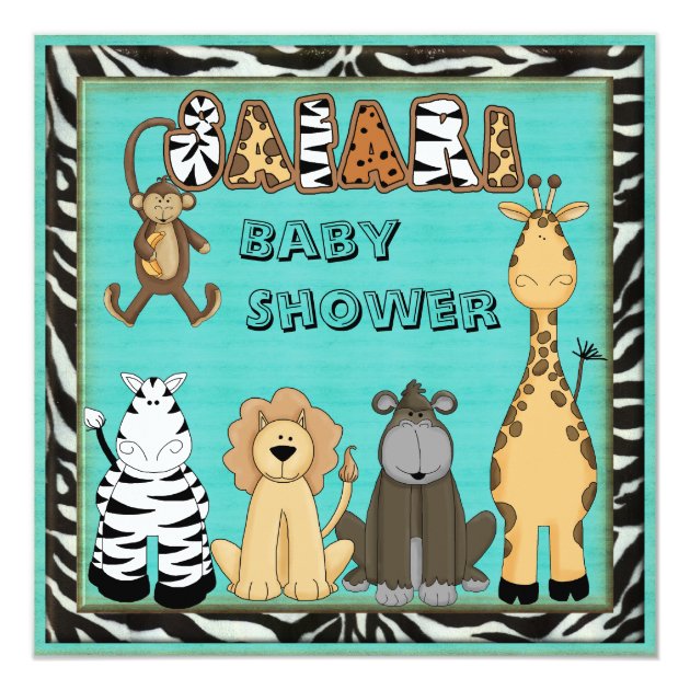 Cute Safari Animals Blue Baby Boy Shower Invitation