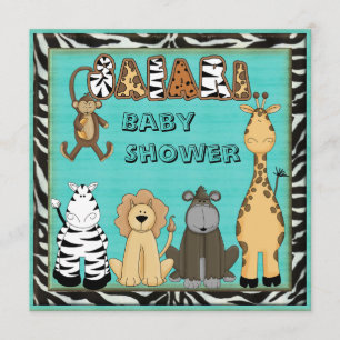 Cute Safari Animals Blue Baby Boy Shower Invitation