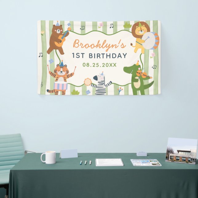 Cute Safari Animals Boy 1st Birthday Banner (Tradeshow)