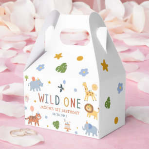 Cute Safari Animals Boy 1st Birthday Favor Boxes