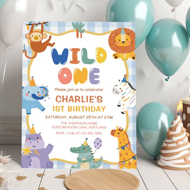 Cute Safari Animals Boy 1st Birthday Invitation (Creator Uploaded)