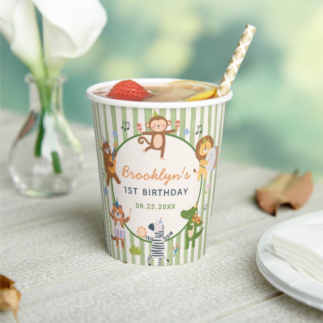 Cute Safari Animals Boy 1st Birthday Paper Cups (Insitu)