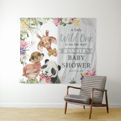 Cute Safari Animals Boy Baby Shower Backdrop Sign