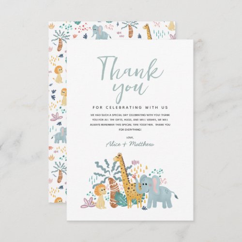 Cute Safari Animals Boys Baby Shower Thank You Card