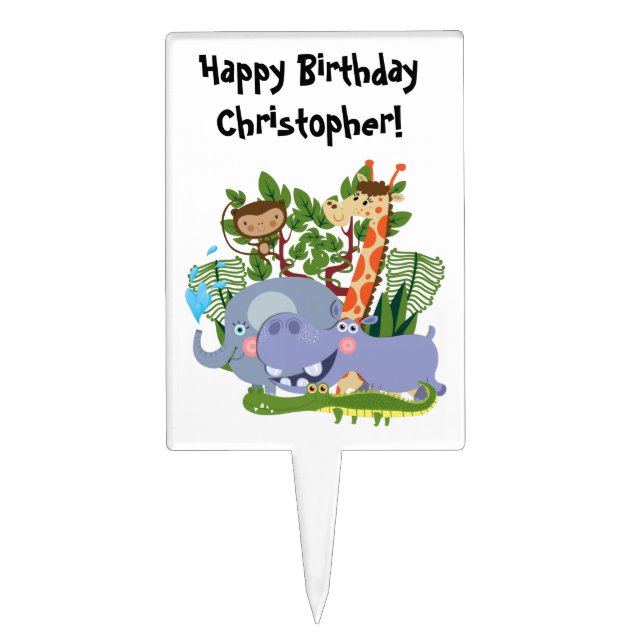 Cute Safari Animals Cake Topper (Front)