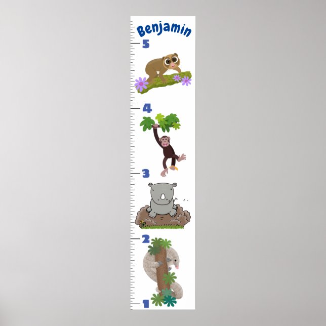 Cute safari animals cartoon growth chart (Front)