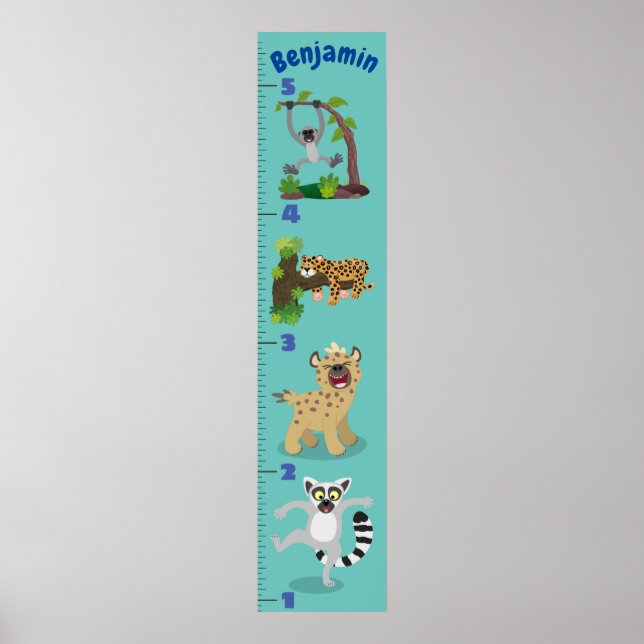 Cute safari animals cartoon growth chart (Front)