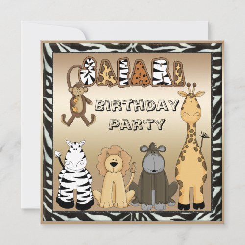 Cute Safari Animals Chic Birthday Party Invitation