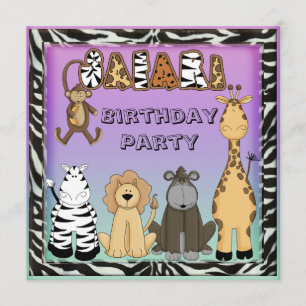 Cute Safari Animals Chic Birthday Party Invitation