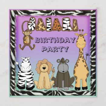 Cute Safari Animals Chic Birthday Party Invitation by AJ_Graphics at Zazzle