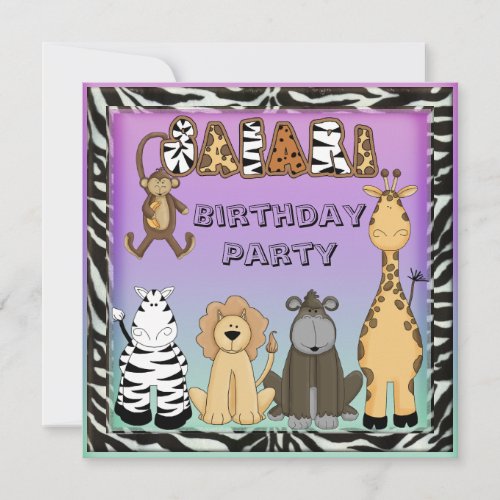 Cute Safari Animals Chic Birthday Party Invitation