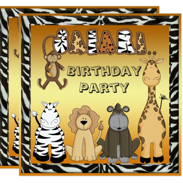 Cute Safari Animals Chic Gold Birthday Party Invitation