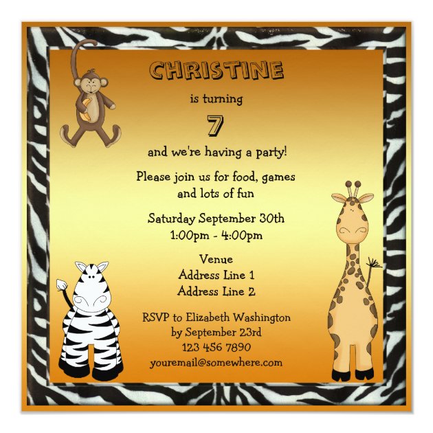 Cute Safari Animals Chic Gold Birthday Party Invitation