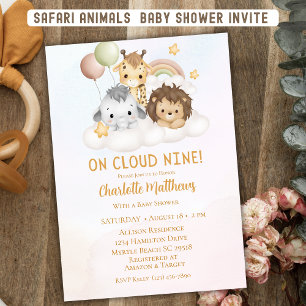 Cute Safari Animals Cloud Nine 9  Baby Shower  Invitation