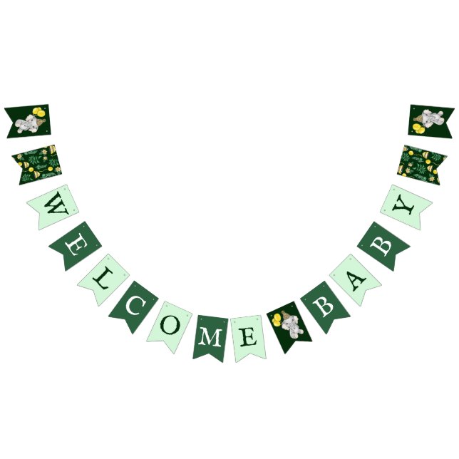 Cute Safari Animals Elephant Welcome Baby Shower Bunting Flags (All)