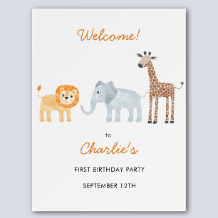 Cute Safari Animals First Birthday Welcome Sign