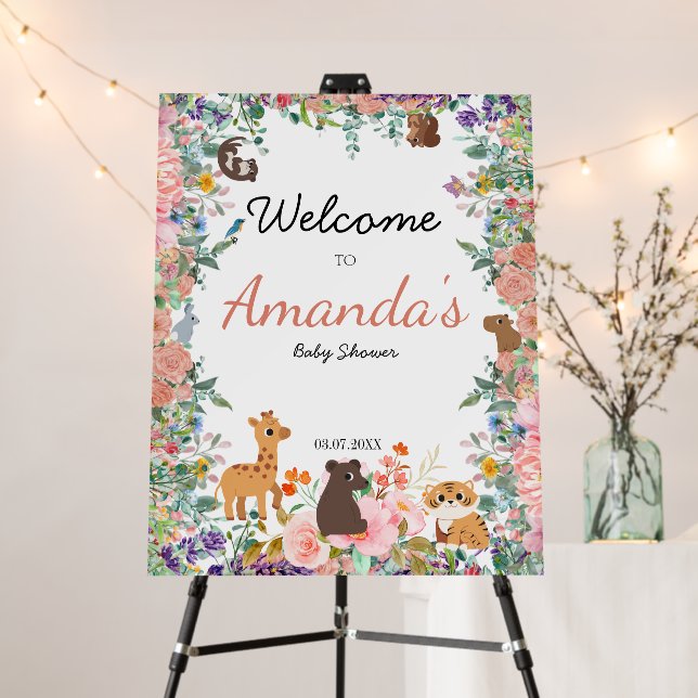 Cute safari animals floral baby shower Welcome Foam Board (In Situ (Stand))