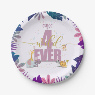 Cute Safari Animals Four Ever Wild Girl Birthday Paper Plates