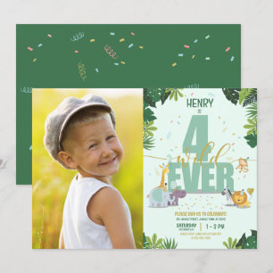 Cute Safari Animals Four Ever Wild Photo Birthday Invitation