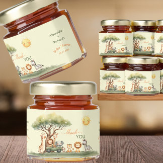 Cute safari animals gender neutral baby shower honey jar favors