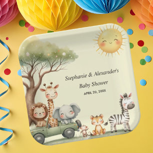 Cute safari animals gender neutral baby shower paper plates