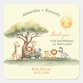 Cute safari animals gender neutral baby shower square sticker