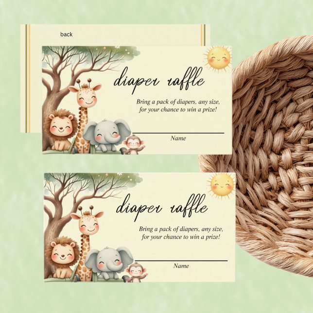 Cute Safari Animals gender neutral diaper raffle  Note Card (Creator Uploaded)
