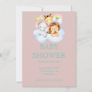Cute safari animals girl baby shower  save the date