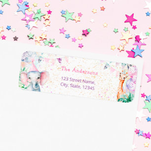 Cute Safari Animals Girl Birthday Return Address  Label