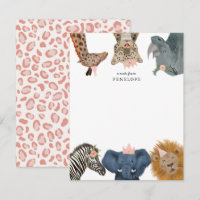 Cute Safari Animals Girls Note Card