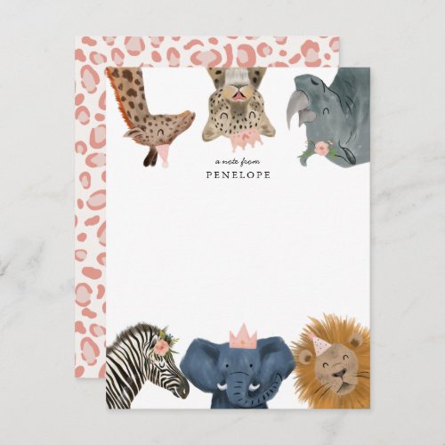 Cute Safari Animals Girls Note Card