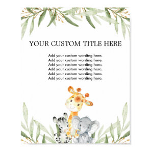 Cute safari animals greenery Custom Make Your Own Poster