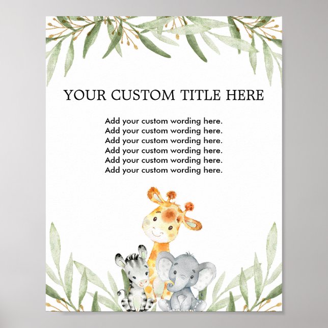 Cute safari animals greenery Custom Make Your Own Poster (Front)