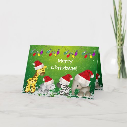 Cute Safari Animals in Santa Hats Christmas Card