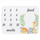 Cute Safari Animals Jungle Baby Boy Milestone Baby Blanket Cute Safari Animals Jungle Baby Boy Milestone Baby Blanket