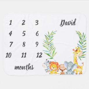 Cute Safari Animals Jungle Baby Boy Milestone Baby Blanket