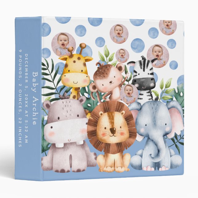 Cute Safari Animals Jungle Baby Photo Album  3 Ring Binder (Front/Spine)