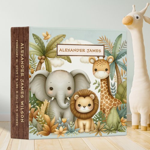 Cute Safari Animals Jungle Baby Photo Album 3 Ring Binder