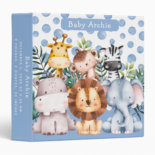 Cute Safari Animals Jungle Baby Photo Album 3 Ring Binder (Front/Spine)