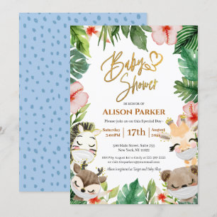 Cute Safari Animals Jungle Greenery Baby Shower Invitation