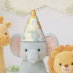 Cute Safari Animals Jungle Kids Birthday Party Hat