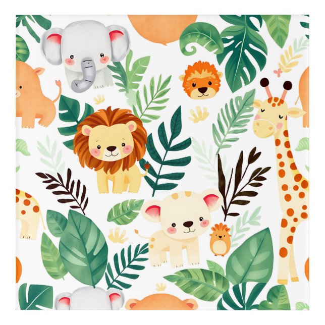 Cute Safari Animals Jungle Pattern Acrylic Print (Front)
