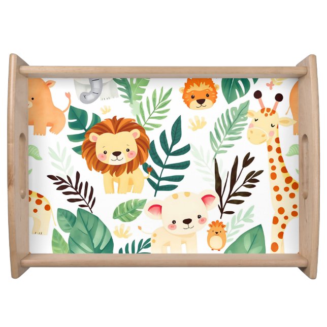 Cute Safari Animals Jungle Pattern Serving Tray (Front)