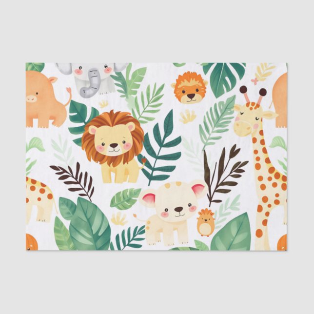 Cute Safari Animals Jungle Pattern Tissue Paper (Front)