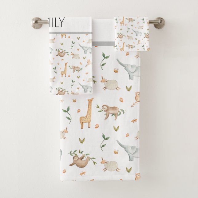 Cute safari animals kids bath towel set (Insitu)