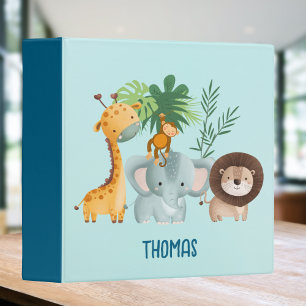 Cute Safari Animals Kids Custom Name 3 Ring Binder