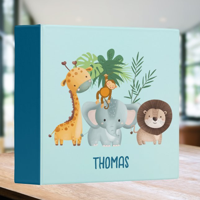 Cute Safari Animals Kids Custom Name 3 Ring Binder (Creator Uploaded)