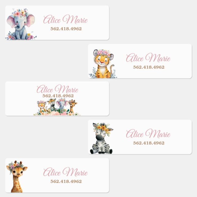 Cute Safari Animals Kids' Labels (Group)