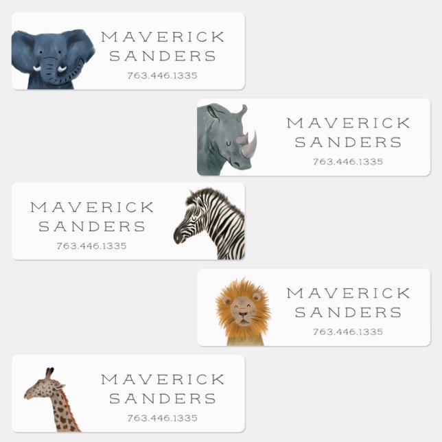Cute Safari Animals Kids' Labels (Group)